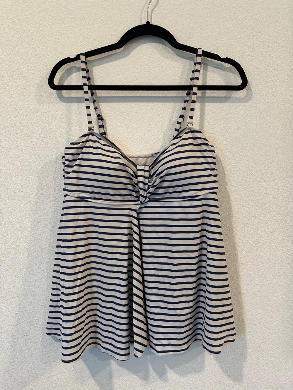 Striped Navy and White Tankini Swim Top